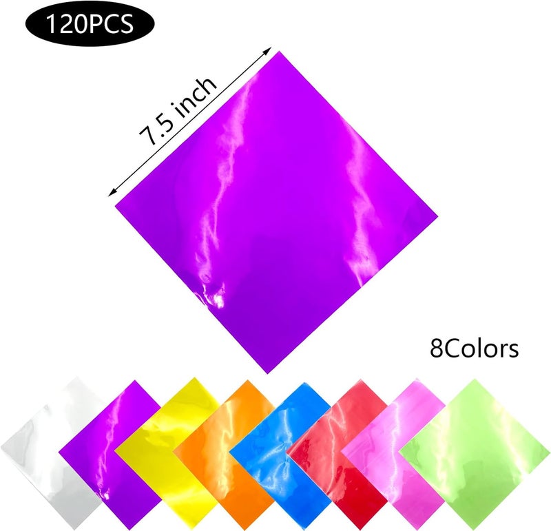 BIODEX 120 PCS Cellophane Sheets, Cello Sheets, Colored Cellophane Wrap for DIY Crafts, Arts, Window Decoration, Lights, Candy Wrapping (7.5x7.5 Inches, Assorted Colors) - Image 2